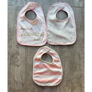BABY KISS Set Lot of 3 French Terry Cotton Bibs Boho Girl Pink Glitter NEW